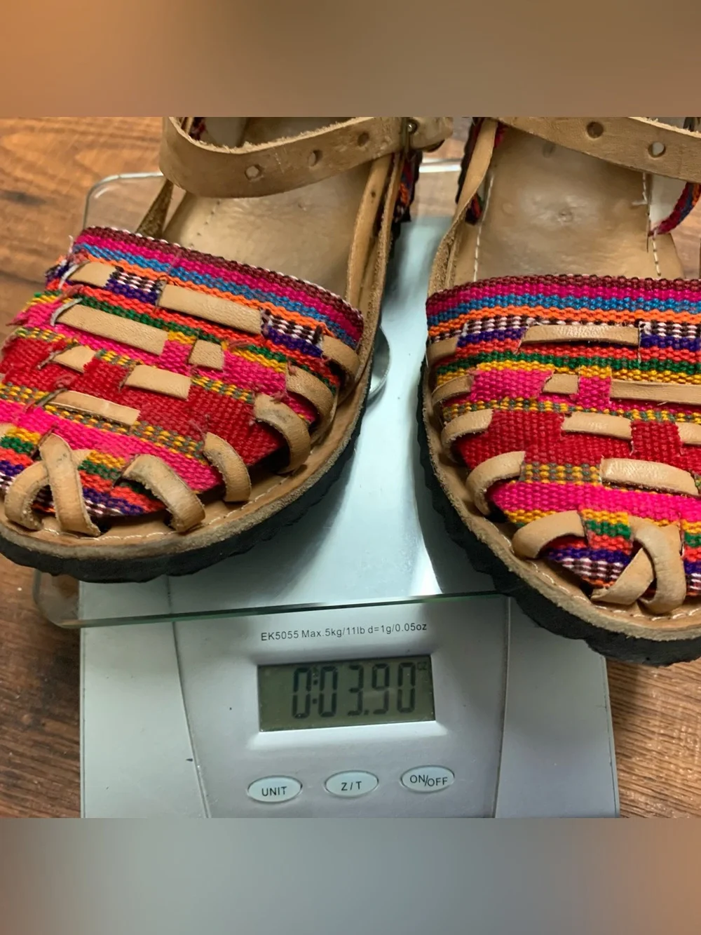 Colorful Woven Leather Mary Jane Sandals Handmade Girls Mexican Sz 29 (11 USA)